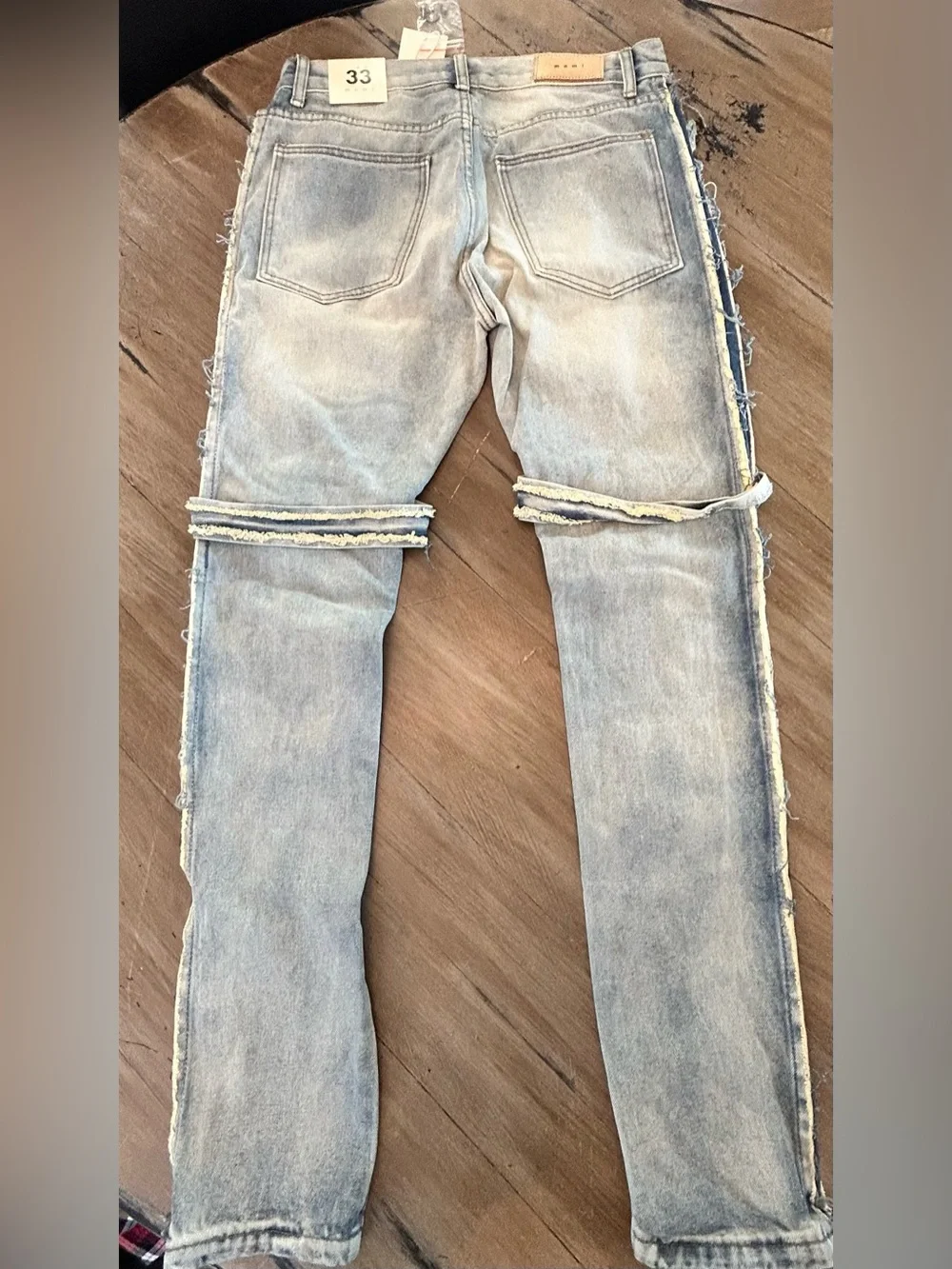 MNML Light Blue Distressed Skinny Jeans with Side Stripe